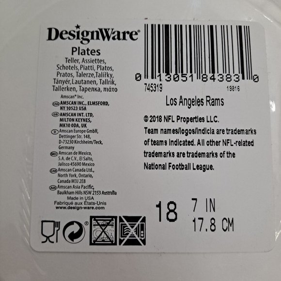 NFL Rams Los Angeles Paper Party Plates 7 Inch 18 Count - Picture 5 of 6